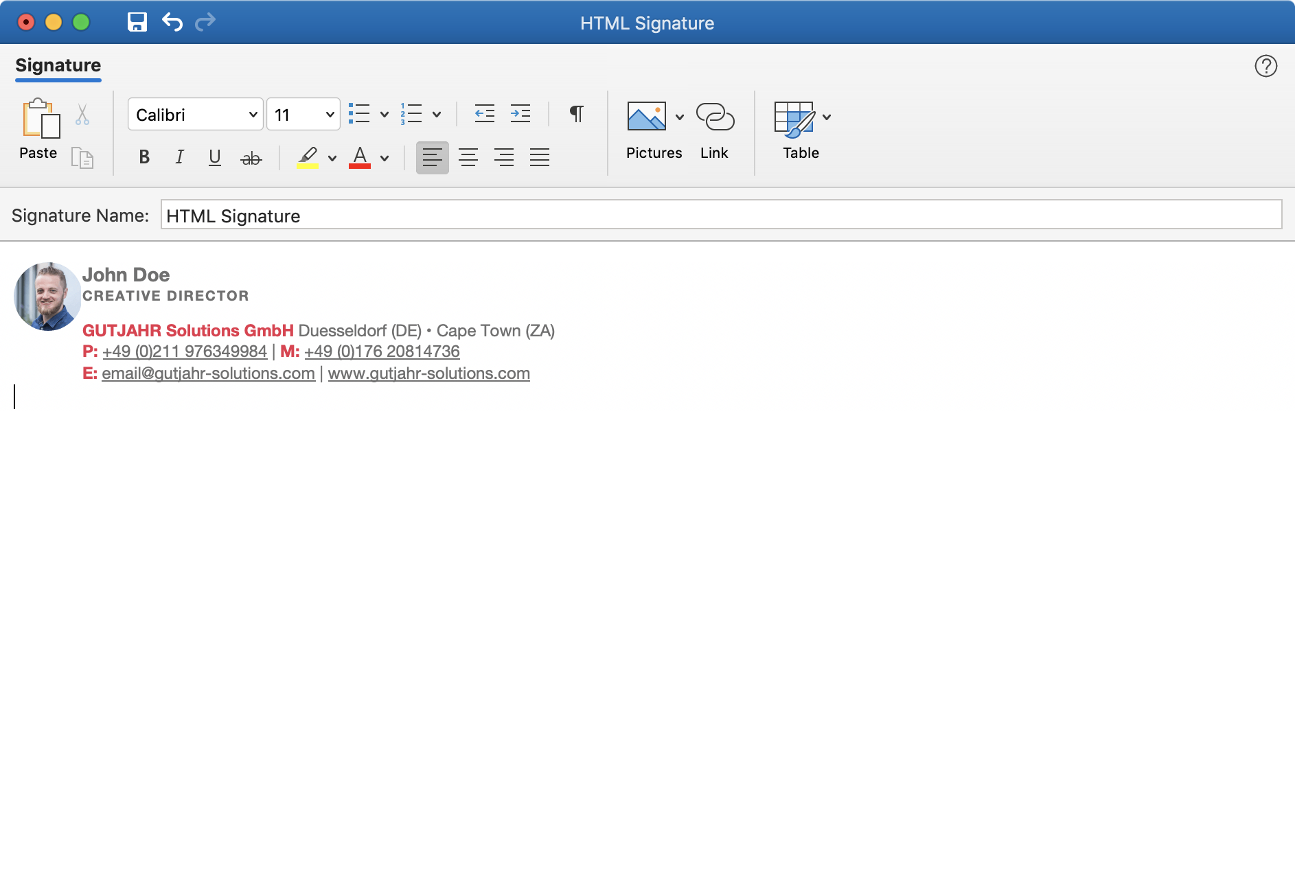 office for mac outlook email signature html